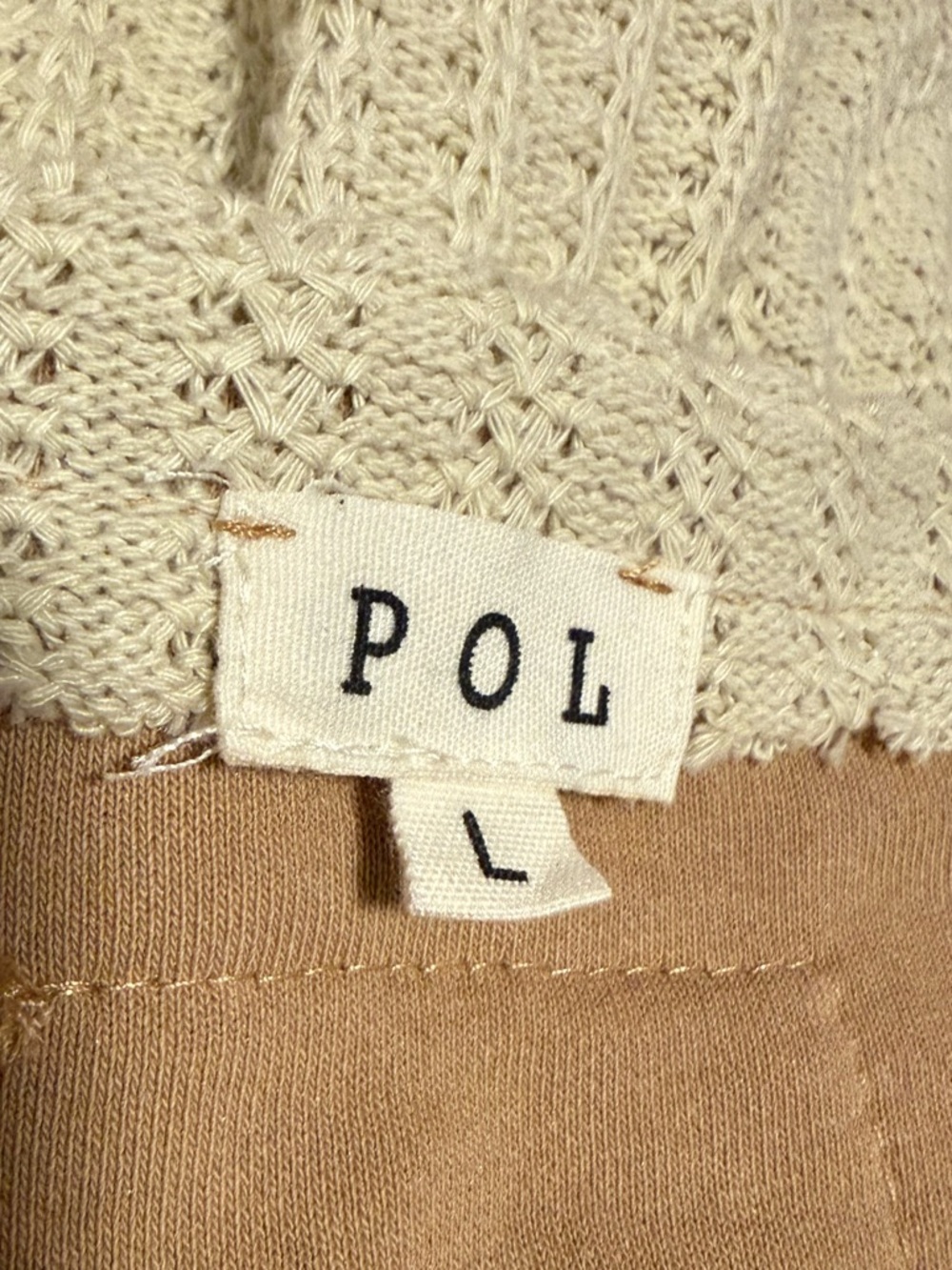POL Boho Sweatshirt Latte Peace Size L Oversized Patchwork Frayed Edges - Picture 10 of 10